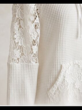 Lace-Panel Waffle Hoodie
